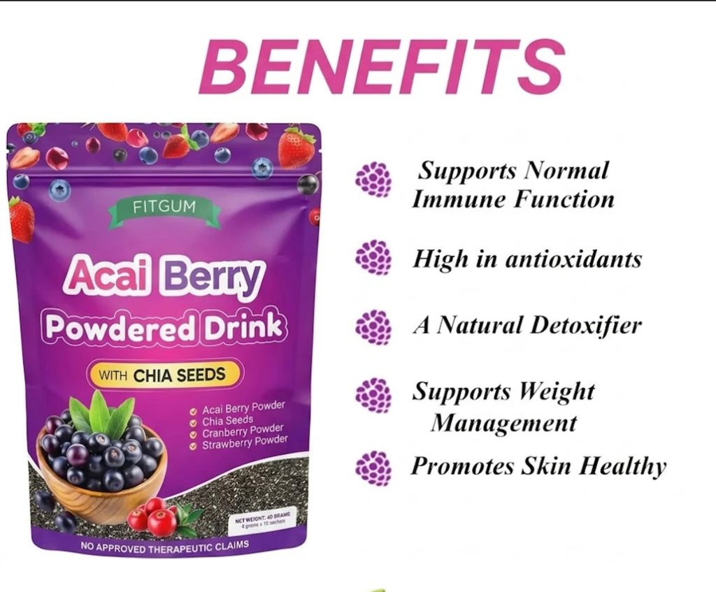 Fitgum Acai Berry Powdered Drink With Chia Seeds