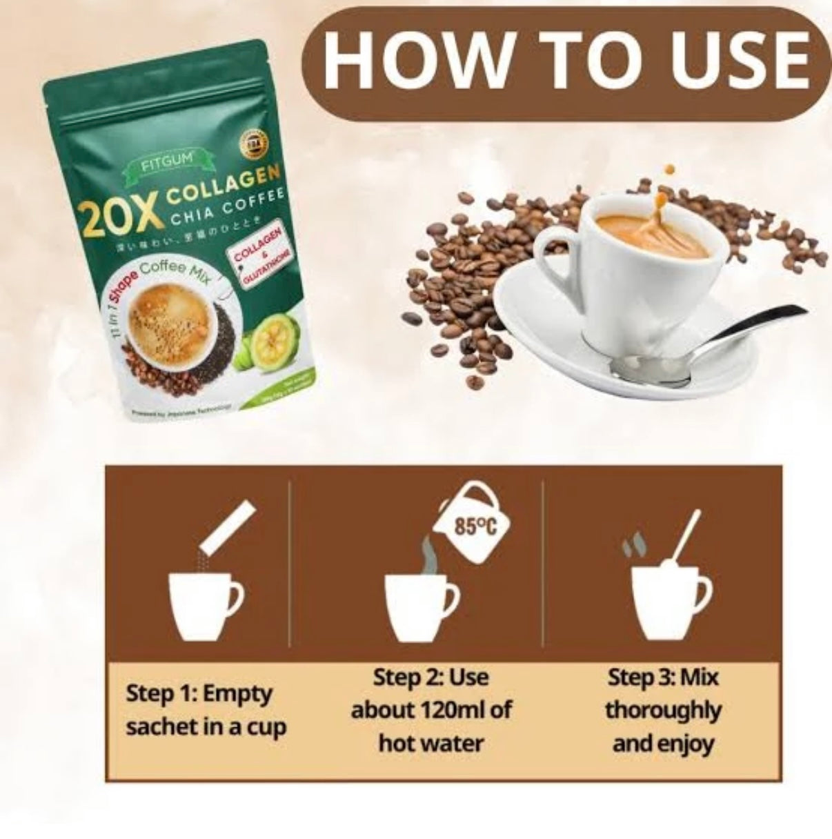 Fitgum 20X Collagen Chia Coffee