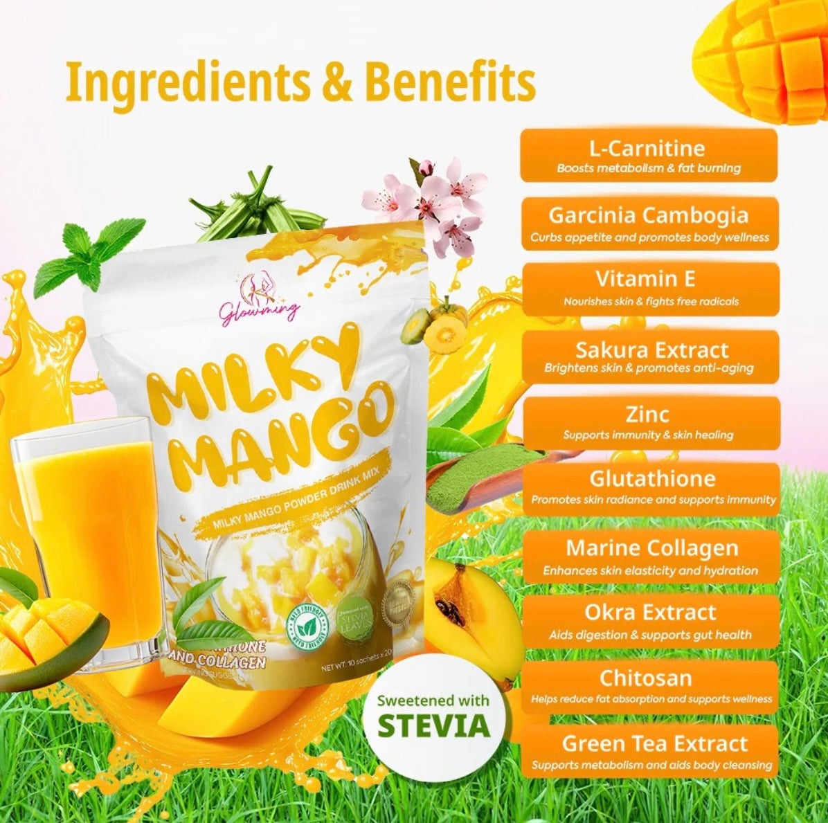 Glowming Milky Mango Powder Drink Glutathione And Collagen