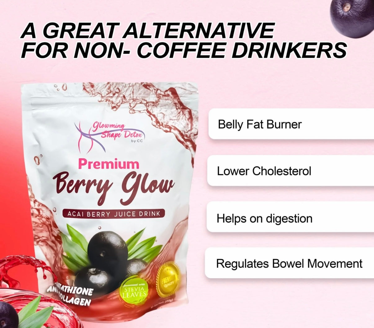 Glowming Berry Glow Acai Powder Drink Glutathione and Collagen