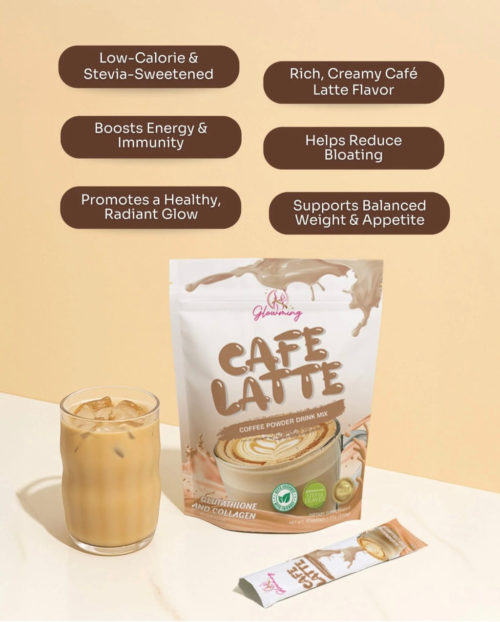 Glowming Cafe Latte Powder Drink Glutathione And Collagen