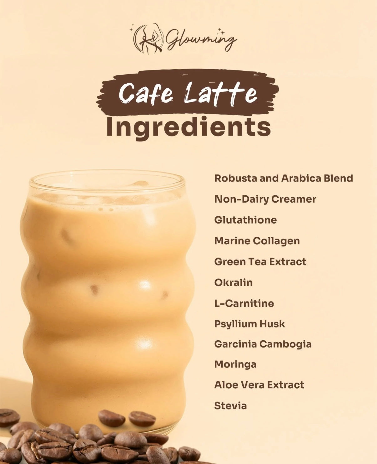 Glowming Cafe Latte Powder Drink Glutathione And Collagen