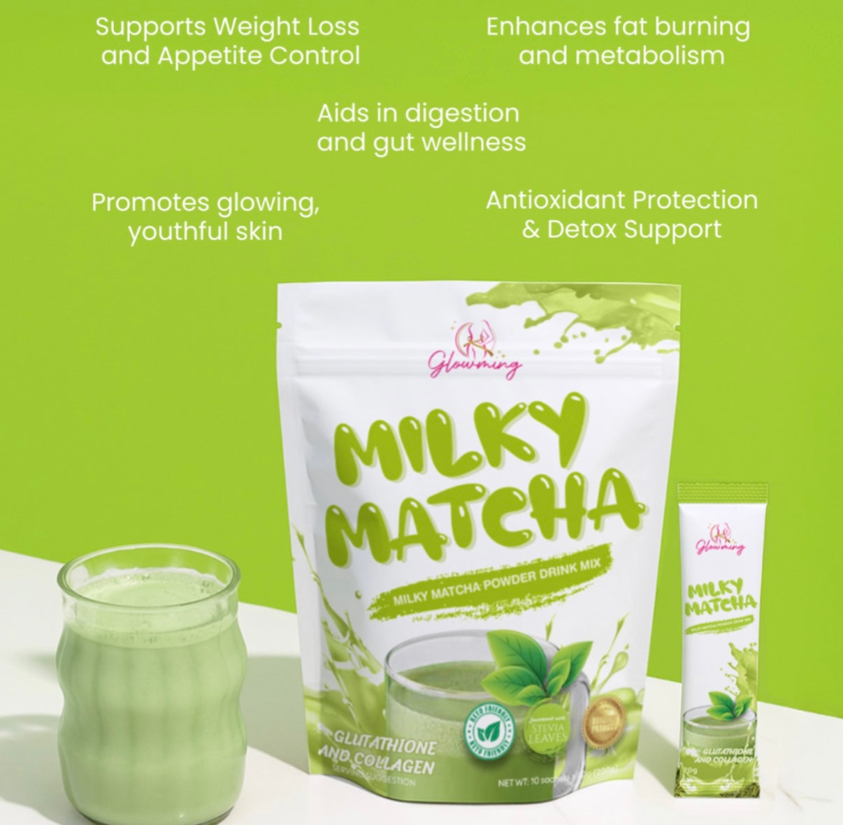 Glowming Milky Matcha Appetite Suppressant Drink and Collagen